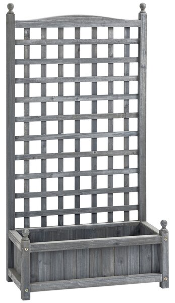 Outsunny Fioriera rialzata con grigliato, cassetta per fiori con supporto per piante rampicanti, arco per rose, aiuto per rampicanti, legno grigio 64 x 28 x 120 cm | Aosom Italy