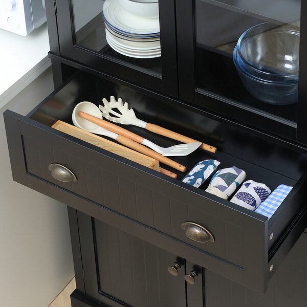 HOMCOM Buffet mobile cucina 4 porte di cui 2 con vetro e 1 cassetto ripiani regolabili - nero | Aosom Italy