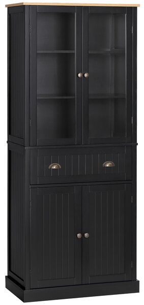 HOMCOM Buffet mobile cucina 4 porte di cui 2 con vetro e 1 cassetto ripiani regolabili - nero | Aosom Italy