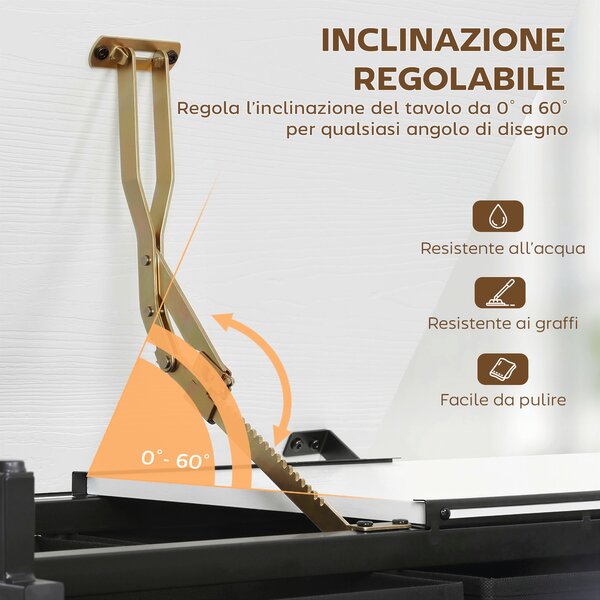 HOMCOM Tavolo da Disegno Regolabile, Scrivania e Sgabello per Disegno e Lavoro, Bianco | Aosom Italy
