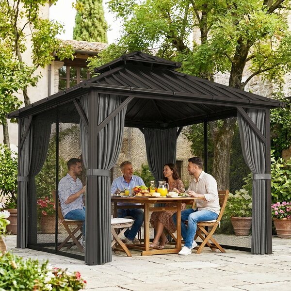 Outsunny Gazebo 3 x 3 m con tetto rigido e struttura in alluminio, tetto doppio in acciaio galvanizzato, grigio scuro | Aosom Italy
