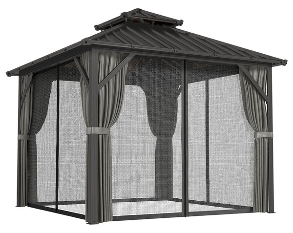 Outsunny Gazebo 3 x 3 m con tetto rigido e struttura in alluminio, tetto doppio in acciaio galvanizzato, grigio scuro | Aosom Italy