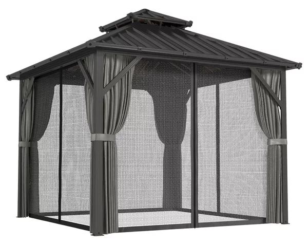 Outsunny Gazebo 3 x 3 m con tetto rigido e struttura in alluminio, tetto doppio in acciaio galvanizzato, grigio scuro | Aosom Italy