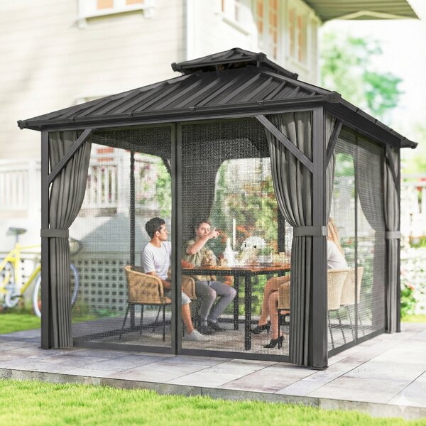 Outsunny Gazebo 3 x 3 m con tetto rigido e struttura in alluminio, tetto doppio in acciaio galvanizzato, grigio scuro | Aosom Italy