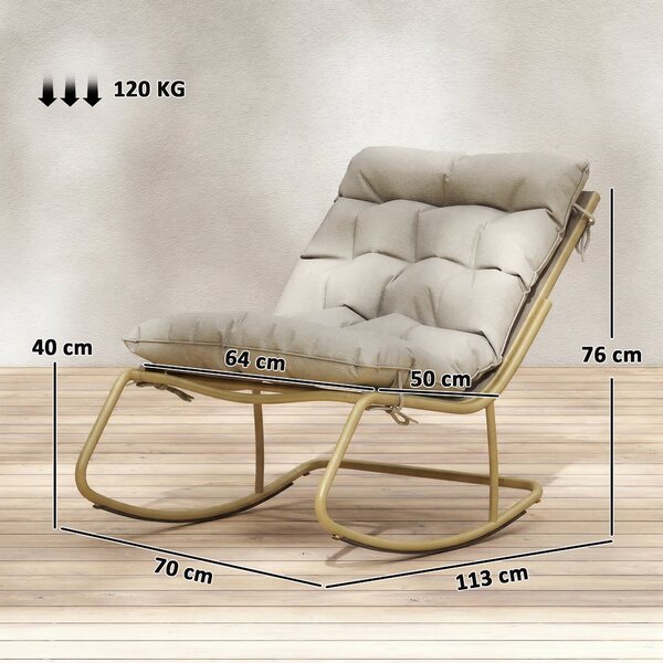 Outsunny Sedia Dondolo Esterno, Seduta 63 cm, Cuscino incluso, Colore Khaki. | Aosom Italy