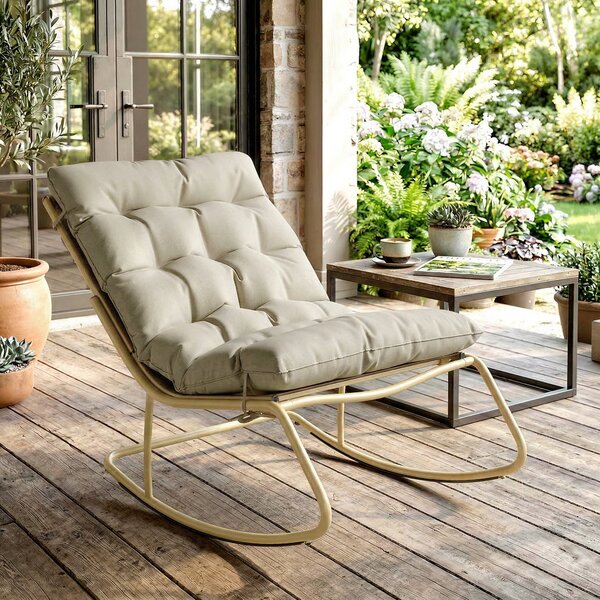 Outsunny Sedia Dondolo Esterno, Seduta 63 cm, Cuscino incluso, Colore Khaki. | Aosom Italy