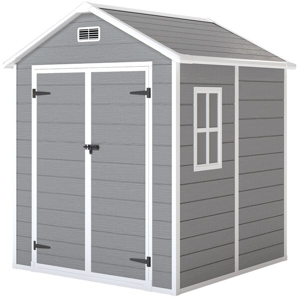 Outsunny Casetta da giardino in resina 2,7 m² con pavimento, porte a scatto, 3 finestre, struttura in alluminio 240 x 190 x 228 cm, grigio | Aosom Italy