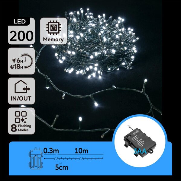 Aigostar - Catena LED natalizia da esterno 200xLED/8 funzioni 10,3m IP44 bianco freddo