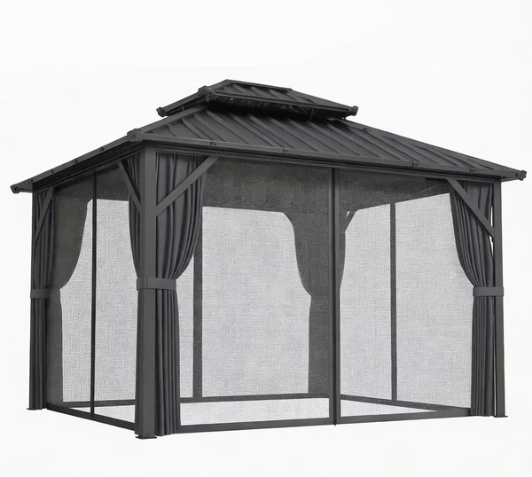 Outsunny Gazebo 3 x 3,6 m a Tetto Rigido con Tetto Doppio in Acciaio Galvanizzato, Struttura in Alluminio, Grigio scuro | Aosom Italy
