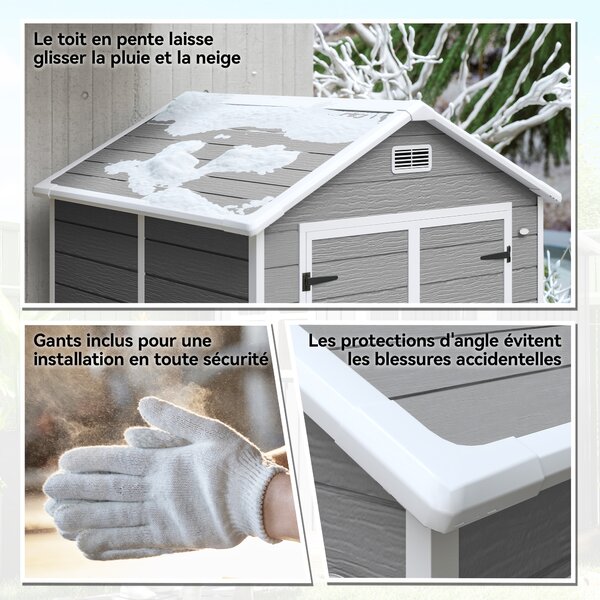 Outsunny Casetta da giardino in resina 2,7 m² con pavimento, porte a scatto, 3 finestre, struttura in alluminio 240 x 190 x 228 cm, grigio | Aosom Italy