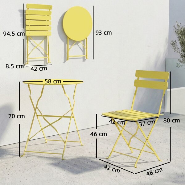 Outsunny Set Bistrò, Tavolo e Sedie Pieghevoli per 2, Giardino, Giallo. | Aosom Italy