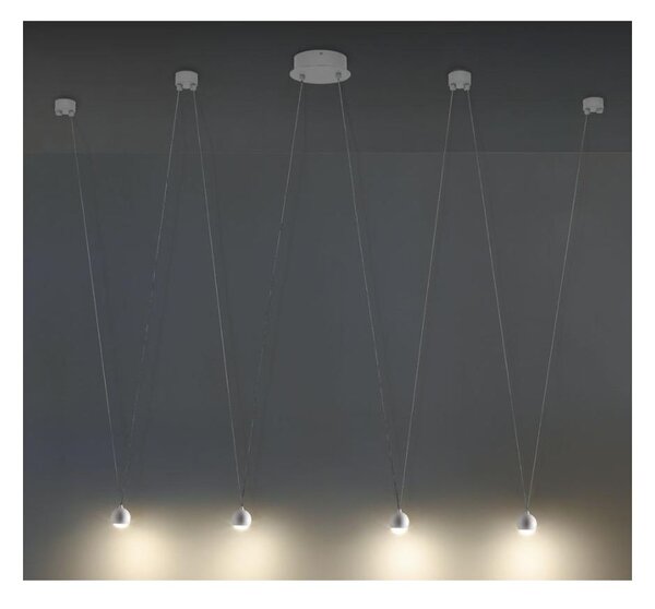 SHALLOW SOSPENSIONE 4 LUCI DECENTRATA CON LED 16W LUCE 3000K BIANCO,NERO O ORO ROSA MODERNA