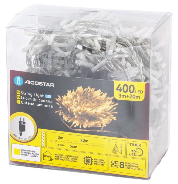 Aigostar - Catena luminosa LED da esterno 400xLED/6W/230V 20m IP44 bianco caldo