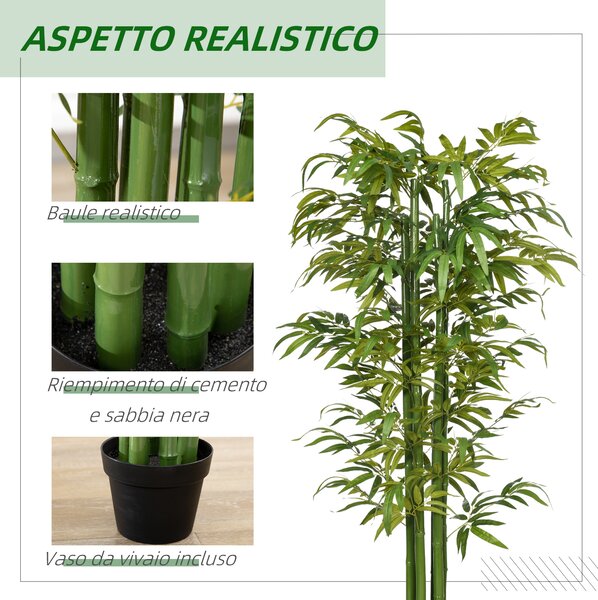 HOMCOM Pianta Artificiale di Bambù, 180 cm Pianta Finta Realistico con Vaso Decorativo per Soggiorno e Camera da Letto, Verde | Aosom Italy