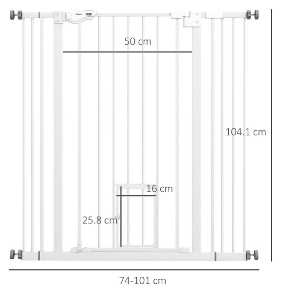PawHut Cancellino per Cani Regolabile Alto con Porta Piccola e Chiusura Automatica, 74-101x104cm, Bianco | Aosom Italy