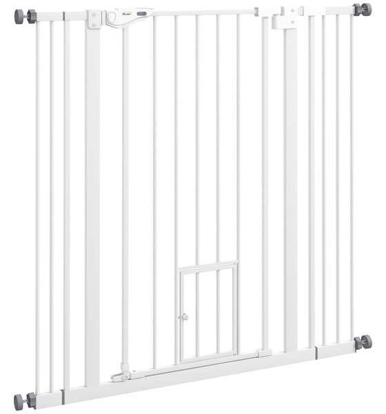PawHut Cancellino per Cani Regolabile Alto con Porta Piccola e Chiusura Automatica, 74-101x104cm, Bianco | Aosom Italy