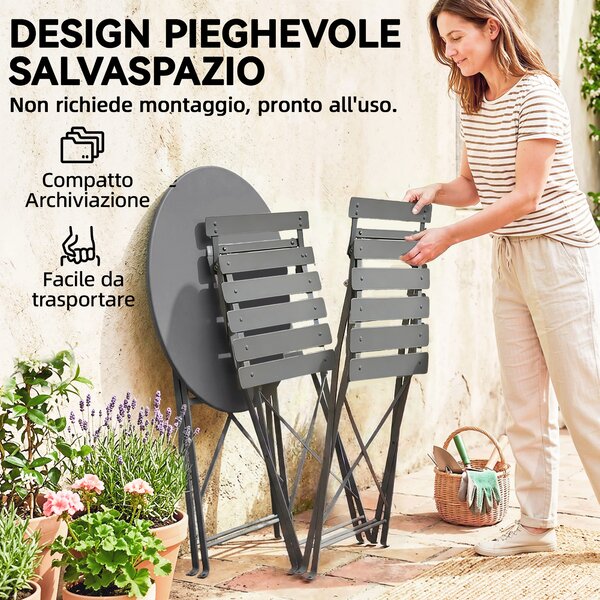 Outsunny Set Bistrò Esterno, Arredo Giardino Pieghevole con Tavolo e 2 Sedie, Nero. | Aosom Italy