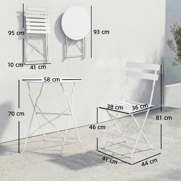 Outsunny Set Bistrò da Esterno Pieghevole con Tavolo e 2 Sedie, Bianco | Aosom Italy