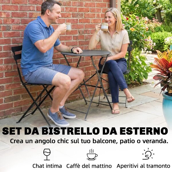 Outsunny Set Bistrò Esterno, Arredo Giardino Pieghevole con Tavolo e 2 Sedie, Nero. | Aosom Italy