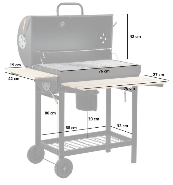 Carrello per barbecue a carbonella BBQ-Toro | Ø 42 x (L) 80 cm | Affumicatore a carbonella premium su ruote