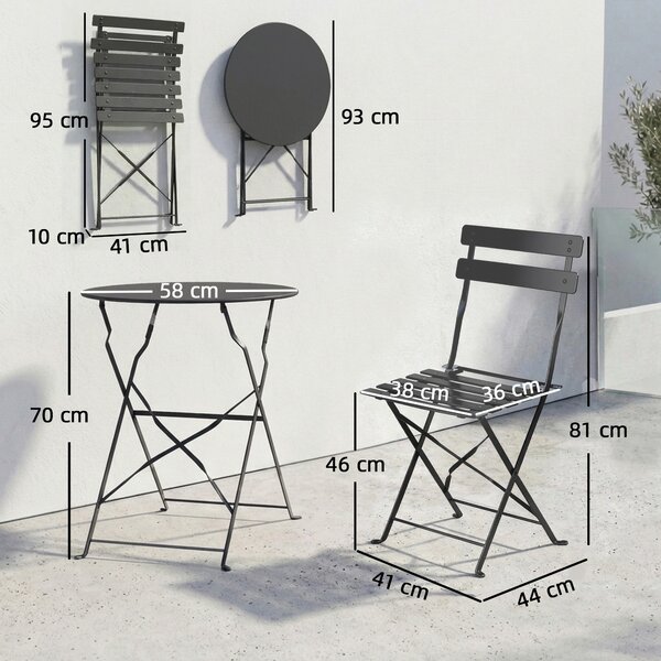 Outsunny Set Bistrò Esterno, Arredo Giardino Pieghevole con Tavolo e 2 Sedie, Nero. | Aosom Italy