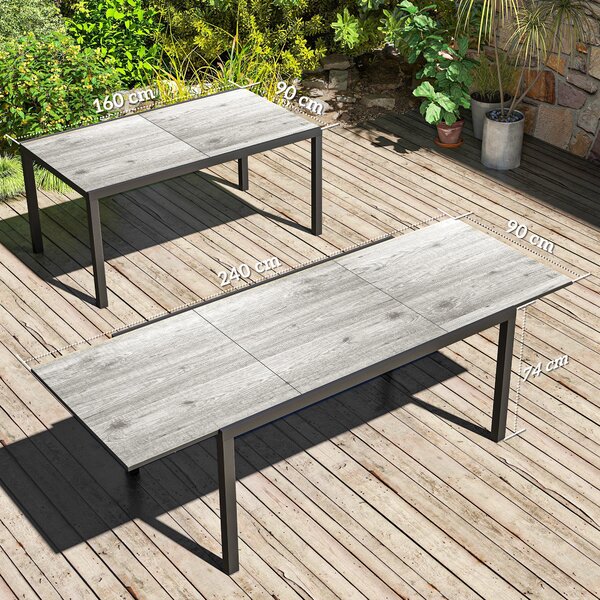 Outsunny Tavolo da giardino allungabile tavolo da esterno 6 - 8 persone bordo in alluminio e struttura in acciaio 160/240 cm grigio | Aosom Italy