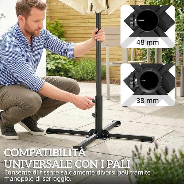 Outsunny Base pieghevole a croce per ombrelloni 38-48 mm, supporto patio, grigio scuro | Aosom Italy