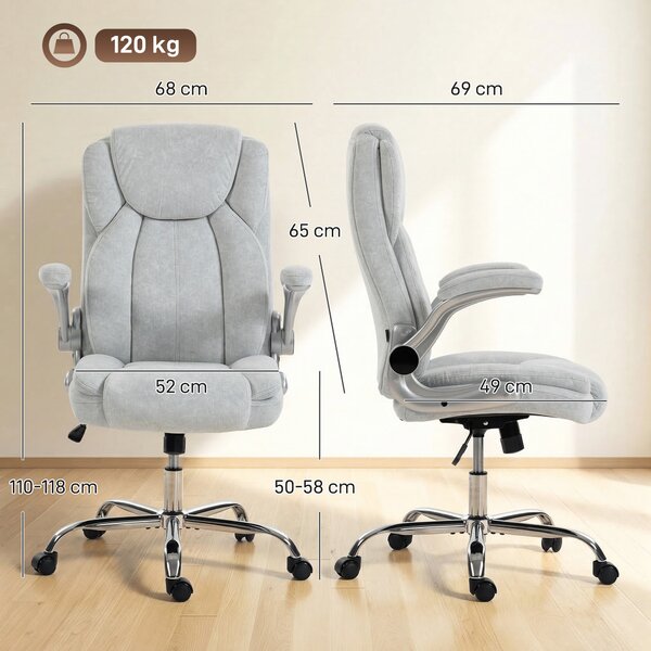 HOMCOM Sedia Ergonomica, Schienale Alto Velluto Stampato, Braccioli Ribaltabili, Bianco Crema | Aosom Italy