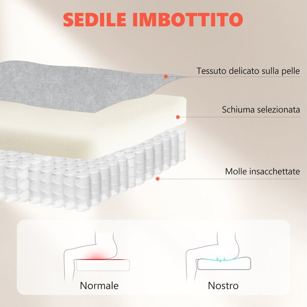 HOMCOM Sedia Ergonomica, Schienale Alto Velluto Stampato, Braccioli Ribaltabili, Bianco Crema | Aosom Italy