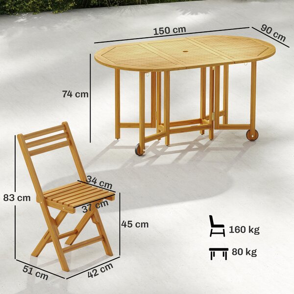 Outsunny Set Pranzo 7 Pezzi, Tavolo Estensibile Legno e 6 Sedie Pieghevoli per Giardino | Aosom Italy