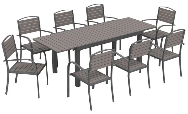 Outsunny Set Pranzo Estensibile Esterni 9 Pezzi, Tavolo Alluminio, 8 Sedie, Grigio | Aosom Italy