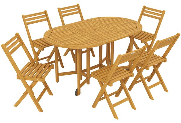 Outsunny Set Pranzo 7 Pezzi, Tavolo Estensibile Legno e 6 Sedie Pieghevoli per Giardino | Aosom Italy