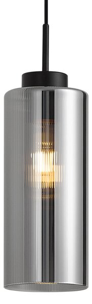 Lampada a sospensione Art Déco Nera con vetro fumé per sistema a binario monofase - Iconic Laura