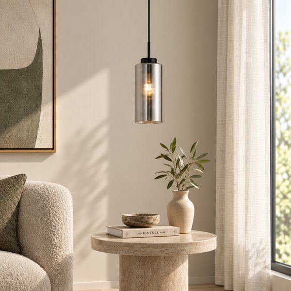 Lampada a sospensione Art Déco Nera con vetro fumé per sistema a binario monofase - Iconic Laura