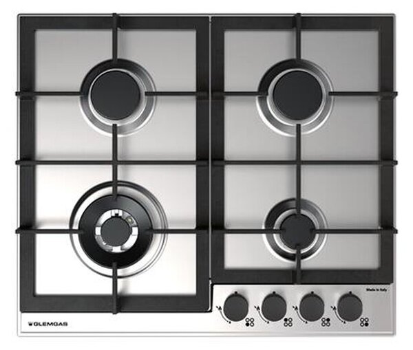 Glem Gas Piano Cottura 4 Fuochi a Gas Larghezza 59 cm in Acciaio Inox colore Inox - GTP64THIX Serie Professional