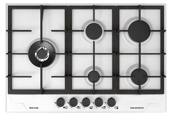 Glem Gas Piano Cottura 5 Fuochi a Gas Larghezza 74 cm Smaltato colore Bianco Opaco - GTP85THWH Serie Professional