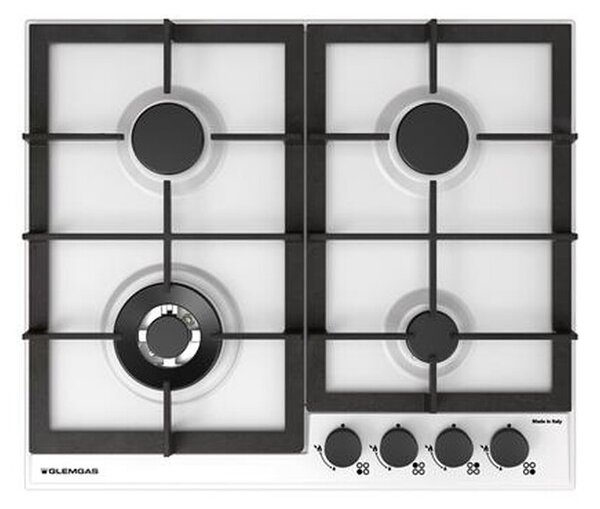 Glem Gas Piano Cottura 4 Fuochi a Gas Larghezza 59 cm Smaltato colore Bianco Opaco - GTP64THWH Serie Professional