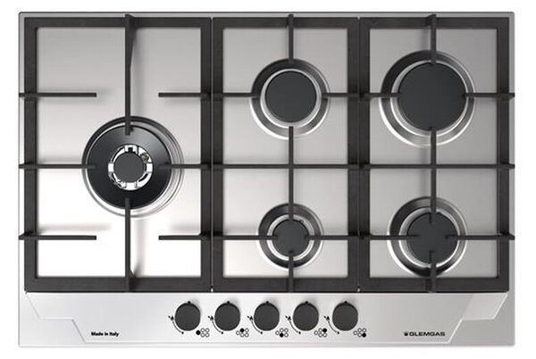 Glem Gas Piano Cottura 5 Fuochi a Gas Larghezza 74 cm in Acciaio Inox colore Inox - GTP85THIX Serie Professional