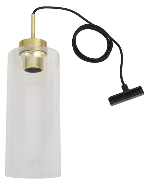 Lampada a sospensione Art Déco oro con vetro trasparente per sistema a binario monofase - Iconic Laura