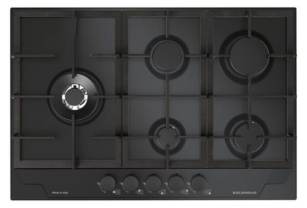 Glem Gas Piano Cottura 5 Fuochi a Gas Larghezza 74 cm Smaltato colore Nero Opaco - GTP85THBK Serie Professional