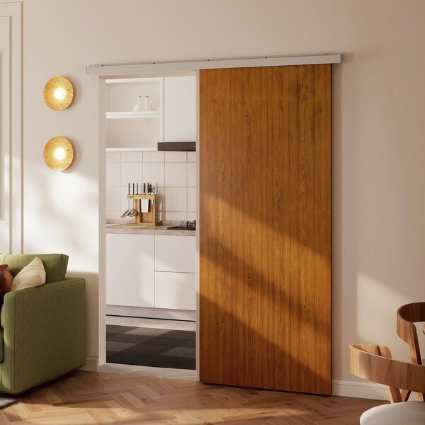 HOMCOM Porta Scorrevole 90x210 cm, Armadi Kit Montaggio, Binario, Effetto Legno Marrone | Aosom Italy