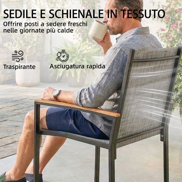 Outsunny Set Bistrò 3 Pezzi: Sedie in Rete e Tavolo, Grigio Misto. | Aosom Italy