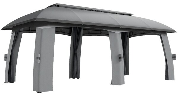 Outsunny Gazebo, tenda per feste, con zanzariere, doppio tetto, fino a 15 persone, grigio scuro, 3 x 6 x 3 m | Aosom Italy