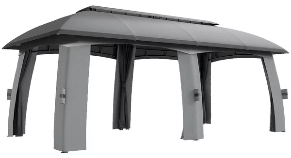Outsunny Gazebo, tenda per feste, con zanzariere, doppio tetto, fino a 15 persone, grigio scuro, 3 x 6 x 3 m | Aosom Italy