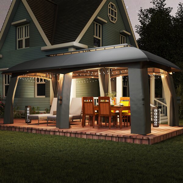 Outsunny Gazebo, tenda per feste, con zanzariere, doppio tetto, fino a 15 persone, grigio scuro, 3 x 6 x 3 m | Aosom Italy