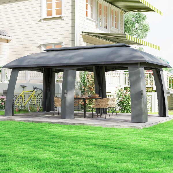 Outsunny Gazebo, tenda per feste, con zanzariere, doppio tetto, fino a 15 persone, grigio scuro, 3 x 6 x 3 m | Aosom Italy