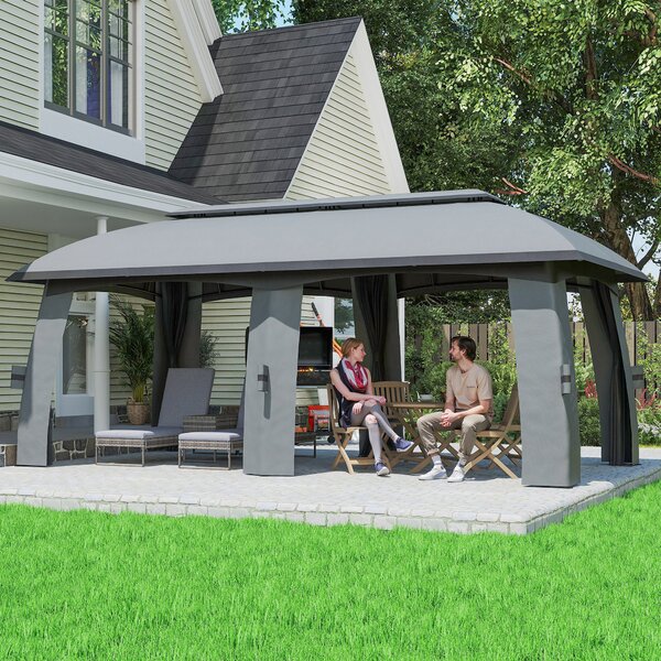 Outsunny Gazebo, tenda per feste, con zanzariere, doppio tetto, fino a 15 persone, grigio scuro, 3 x 6 x 3 m | Aosom Italy