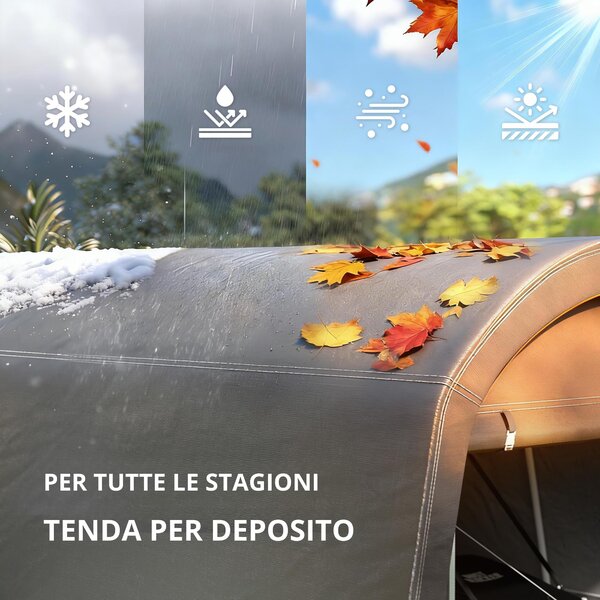Outsunny Ripostiglio pieghevole da giardino con telo in plastica, porta avvolgibile con zip per attrezzi, 300x450x 230 cm, Grigio scuro | Aosom Italy