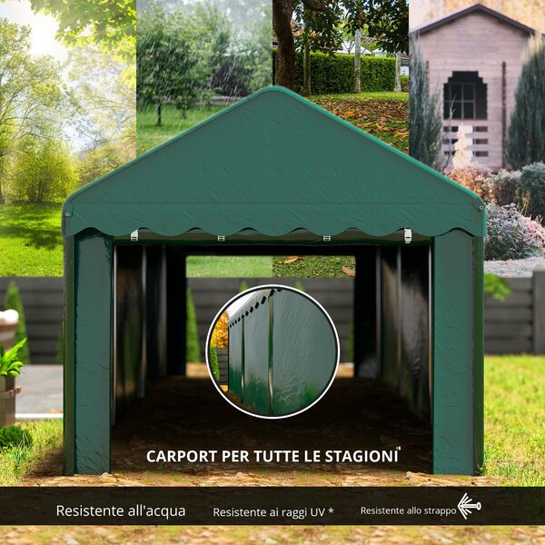 Outsunny Capannone esterno con 2 porte avvolgibili, tenda garage per veicoli, barche e carico, 3 x 6m, verde | Aosom Italy