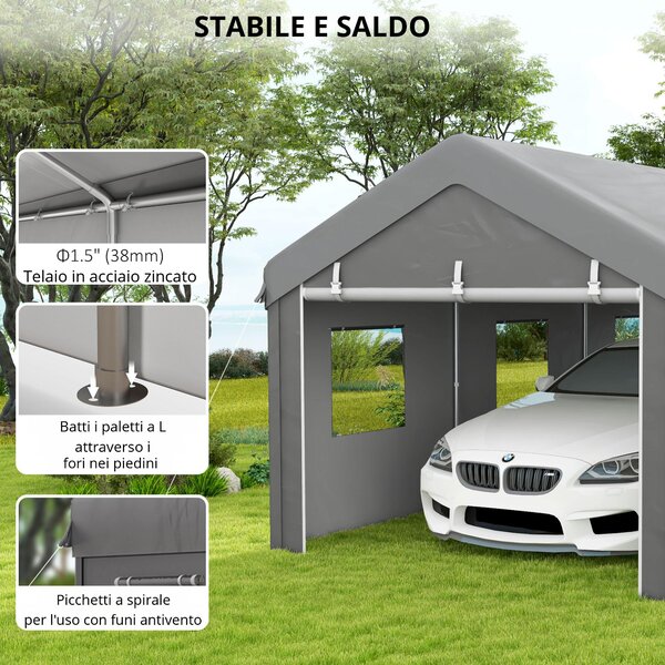 Outsunny Tenda da garage con 2 porte avvolgibili e 6 finestre, in acciaio zincato PE, 6L x 2,95l x 2,78H m, grigio chiaro | Aosom Italy